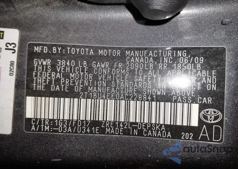 2010 Toyota Corolla S из США, поврежденный, VIN 2T1BU4EE0AC228841